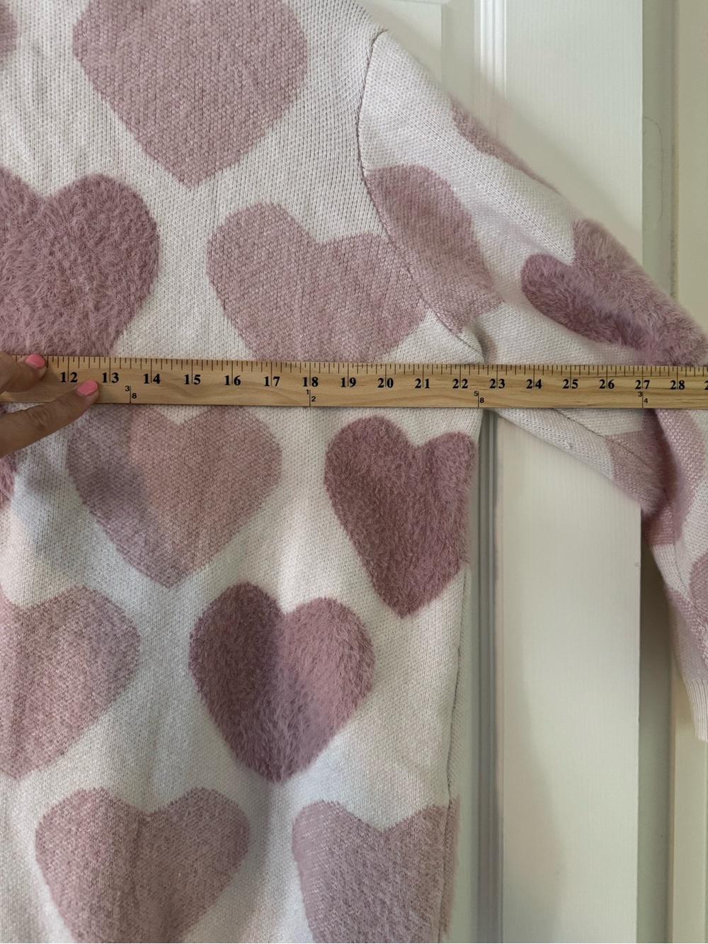 Coldwater Creek Cream Cardigan with Pink Heart Pattern - Picture 9 of 9